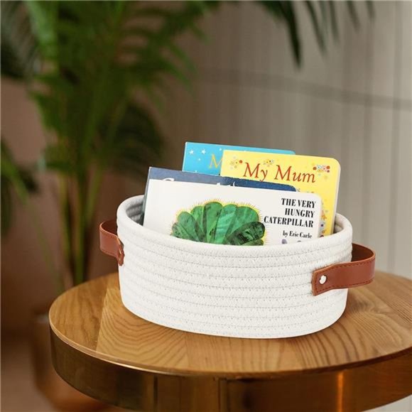 Small Woven Basket, Mini Cotton Rope Storage Basket, Tiny White Basket, Shelf - Picture 4 of 6